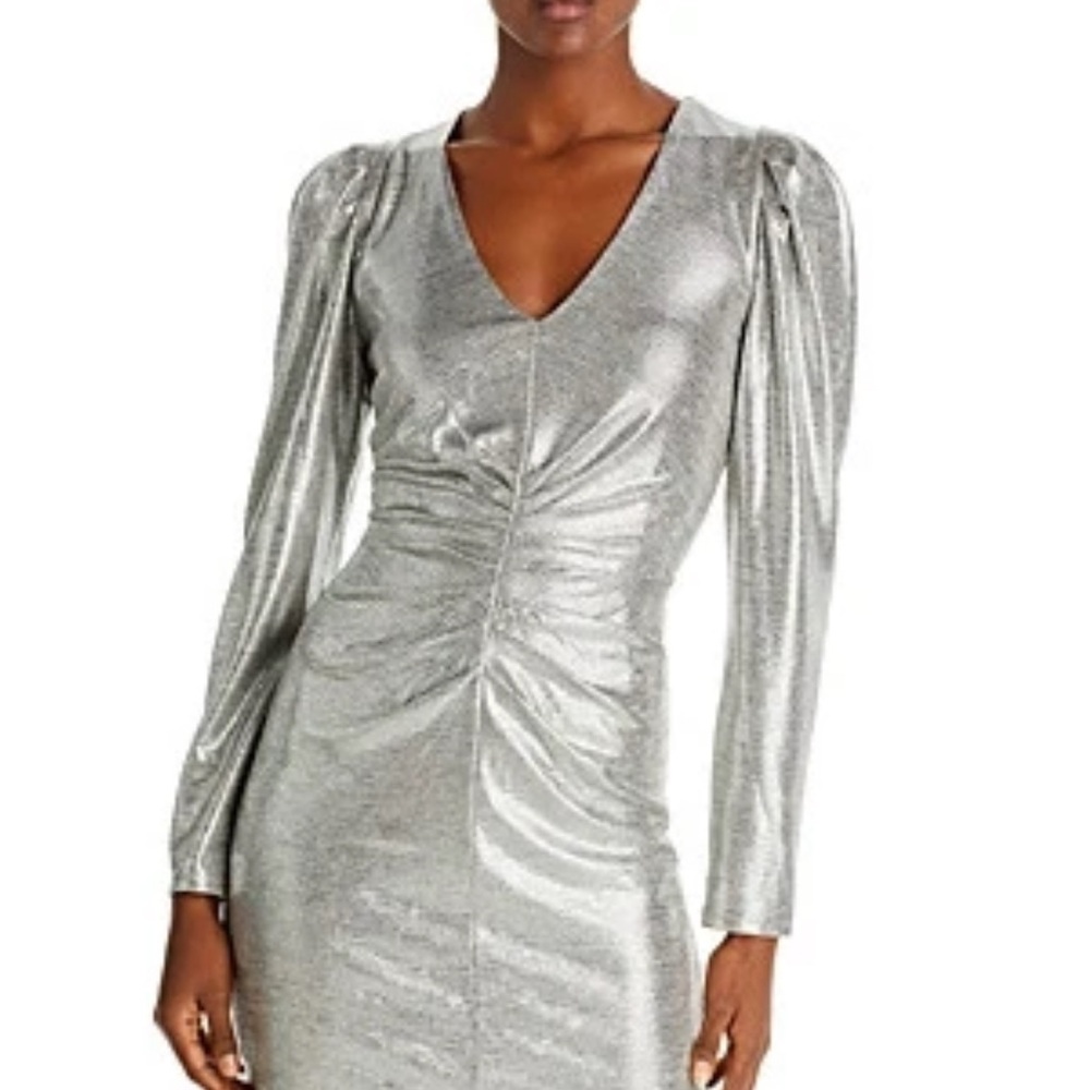 Aqua Metallic V-Neck Dress